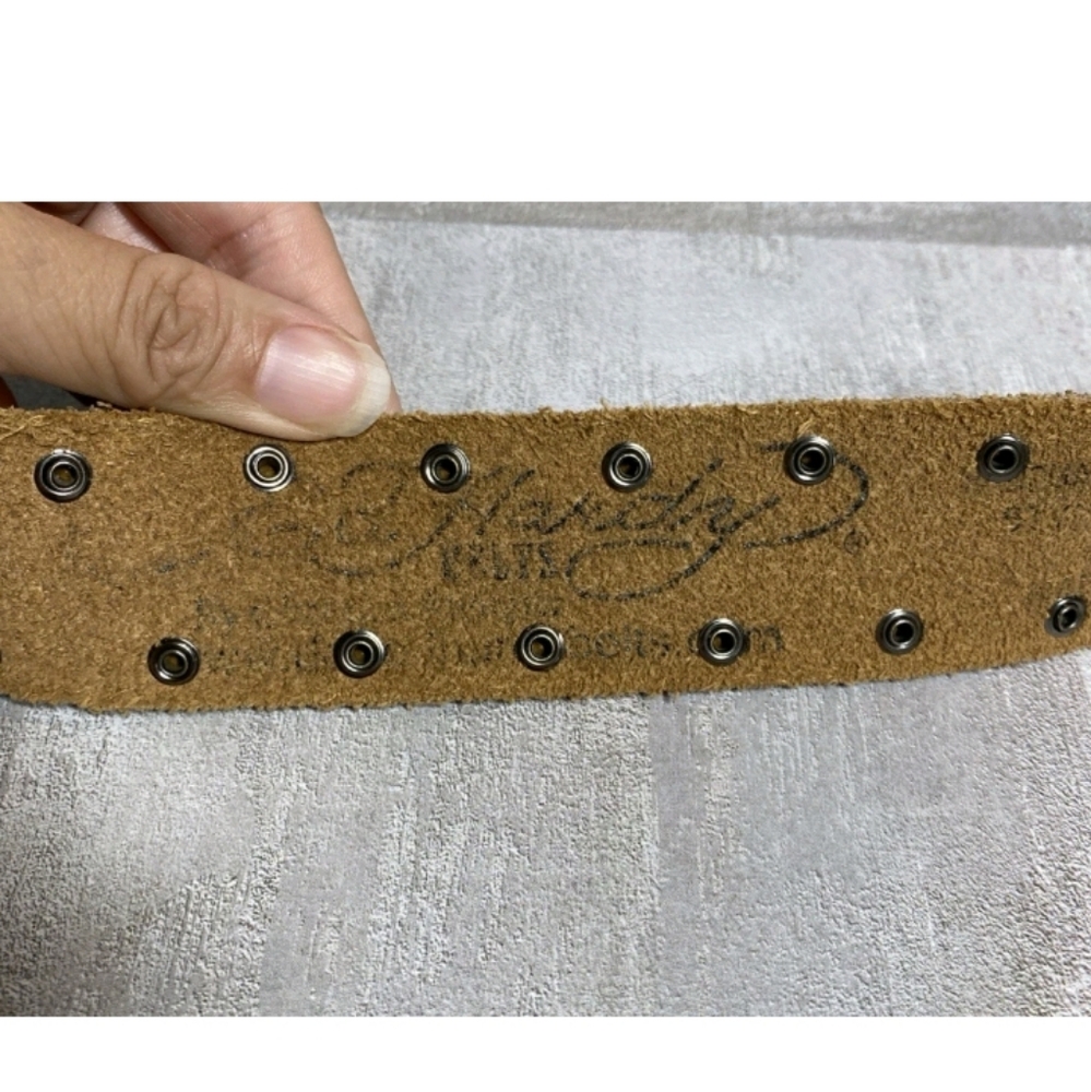Ed Hardy For The World Rhinestone Studded Pink Black Tattoo Leather Belt Sz S-M - Picture 16 of 16